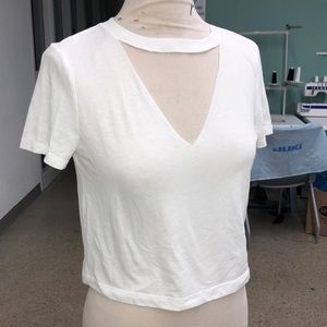 White Choker V-Neck T-Shirt